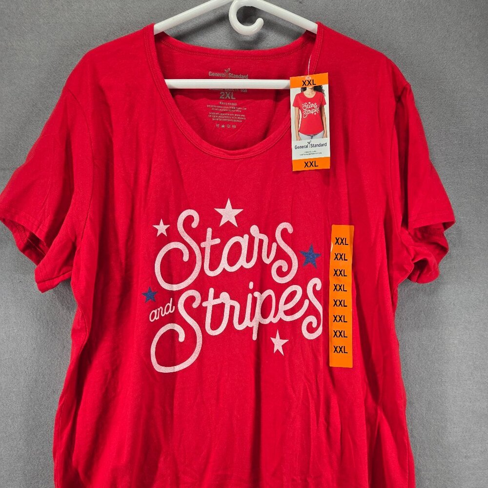 Women's T-Shirt, Americana, 2XL, Red, General Standard Brand, 100% cotton, NWT